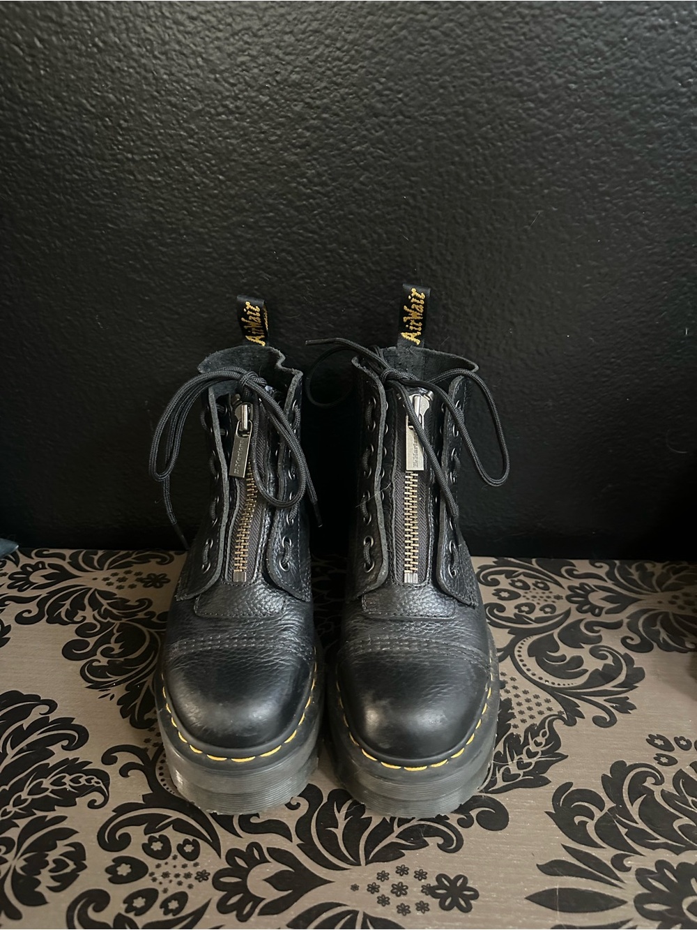 Dr. Martens Jadonll Pisa Black Leather Platform Zip-Up Lace Boots
